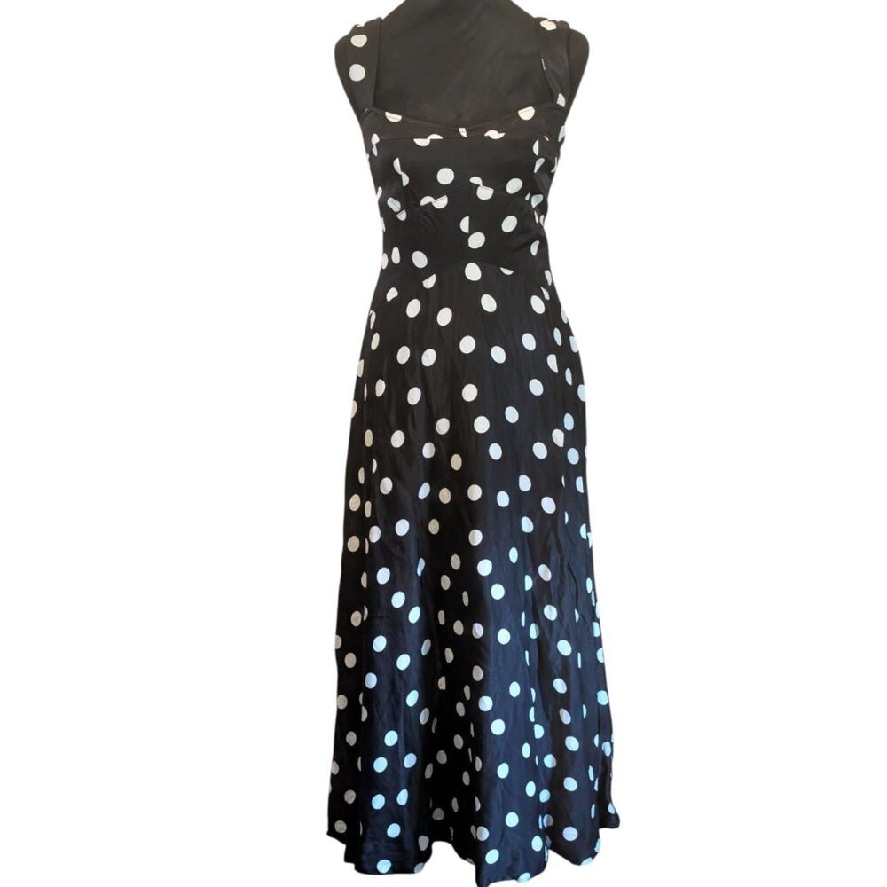 Maeve Anthropologie Black & White Polka Dot Viscose Maxi Slip Dress, Size Small